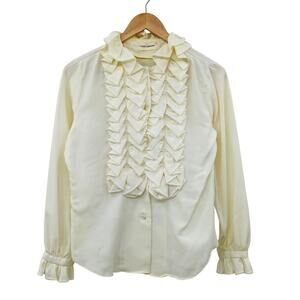 Vintage lady arrow ivory ruffle button down blouse